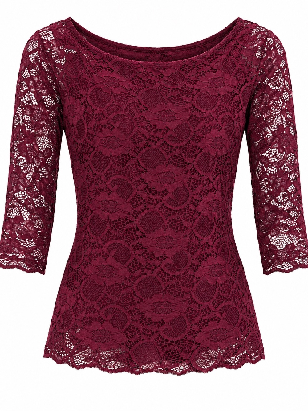 Women's Lace Scoop Neck Top - Burgundy - Picture 2 of 4
